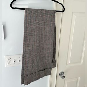 J Brand Women’s pleated brown plaid wide leg cuff trousers